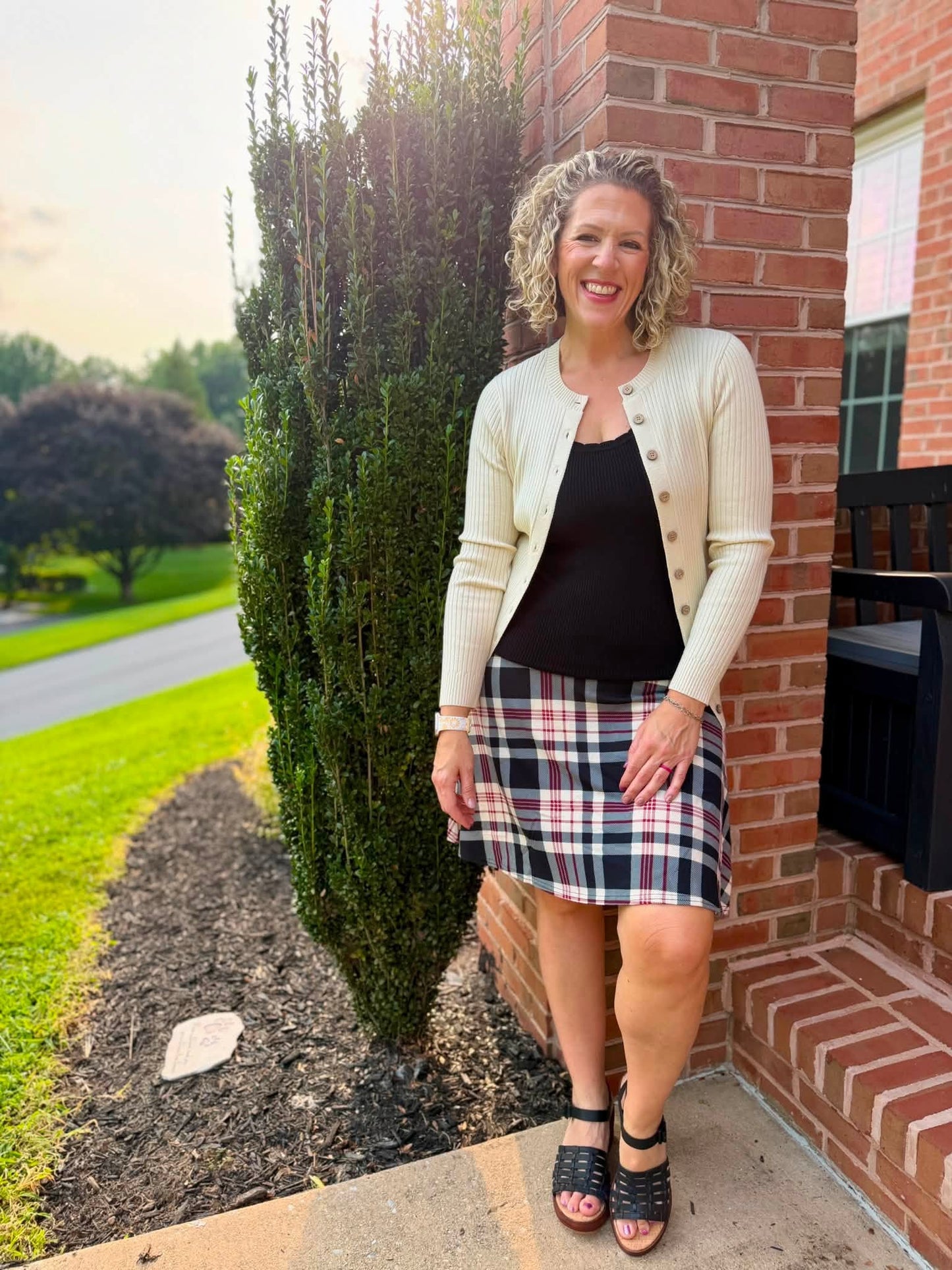 LuLaRoe Eileen Skort - Black, Ivory & Burgundy Plaid