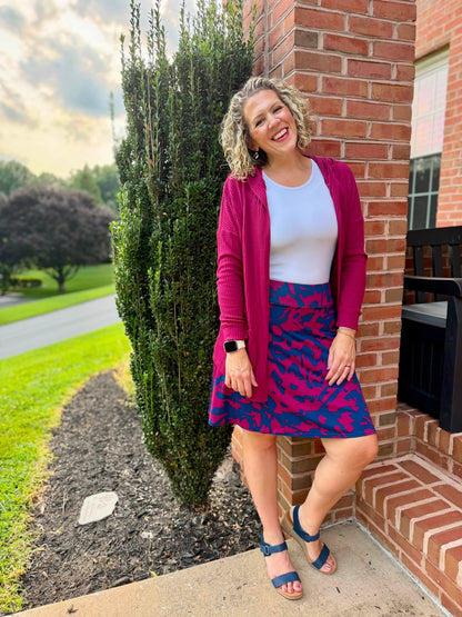 LuLaRoe Eileen Skort - Burgundy & Navy Abstract Print