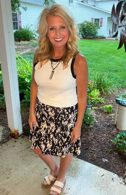 LuLaRoe Eileen Skort - Black & Ivory Abstract Print