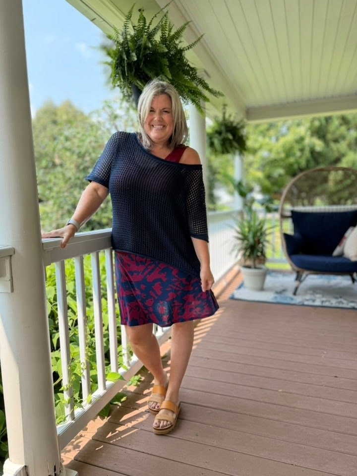 LuLaRoe Eileen Skort - Burgundy & Navy Abstract Print