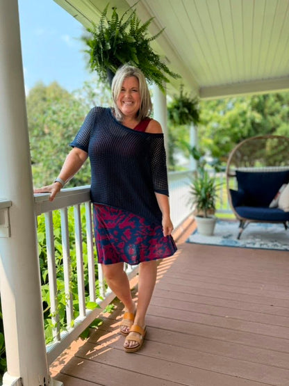 LuLaRoe Eileen Skort - Burgundy & Navy Abstract Print