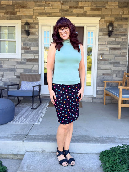 LuLaRoe Ramona Mock Neck Tank – Solid Soft Sage Green outfit and fit photo