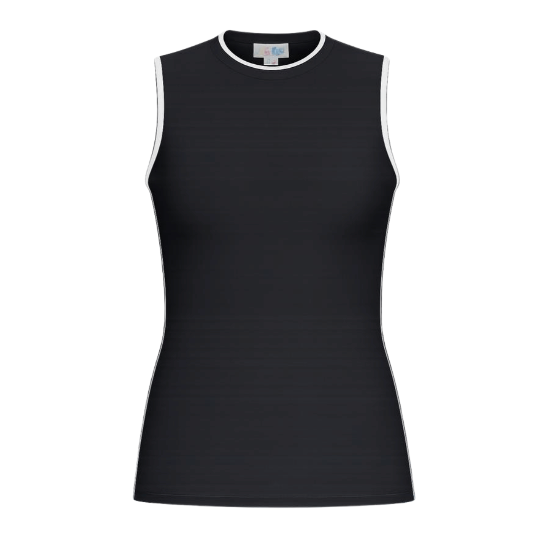 LuLaRoe Davy Rib Tank – Solid Black with White Contrast Trim