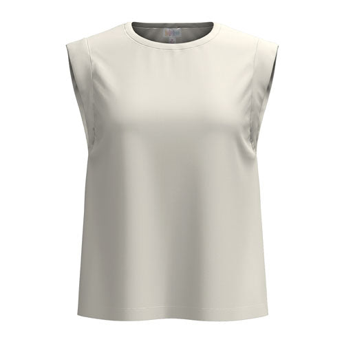 LuLaRoe Suzanne Cap Sleeve Top in Solid Egret Ivory featuring a soft creamy ivory color, relaxed fit, flattering cap sleeves, crew neckline, and curved hem in soft cotton spandex jersey.