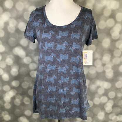 LuLaRoe Classic T heather charcoal blue scottie dogs print on a short sleeve scoop neck relaxed A-line tee