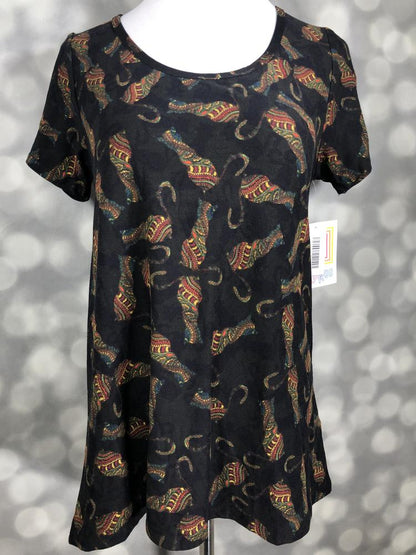 LuLaRoe Classic T black multicolor ornate paisley cats print on a short sleeve scoop neck relaxed A-line tee