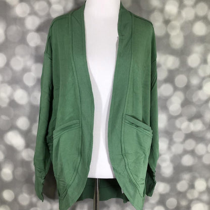 LuLaRoe Kennedy Raw Edge Mixed Media Cardigan - Solid Moss Green