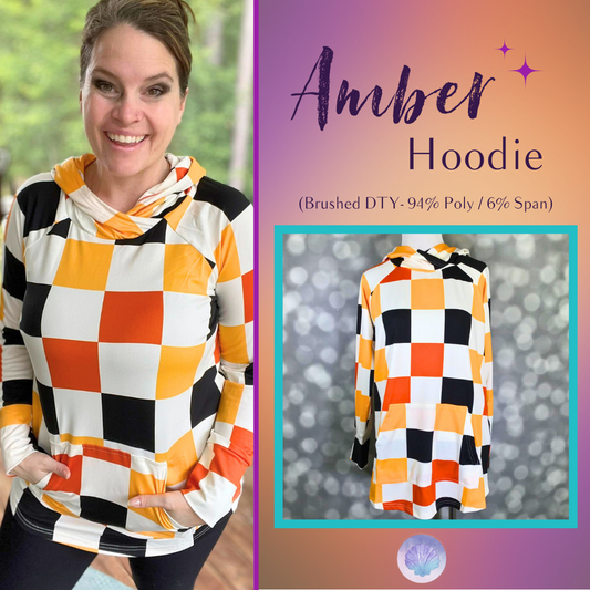 LuLaRoe Halloween 2025 - Amber Hoodie - Candy Corn Checkmate