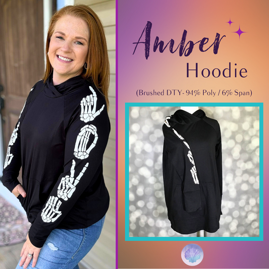 LuLaRoe Halloween 2025 - Amber Hoodie - Skeleton Love Sign Sleeves