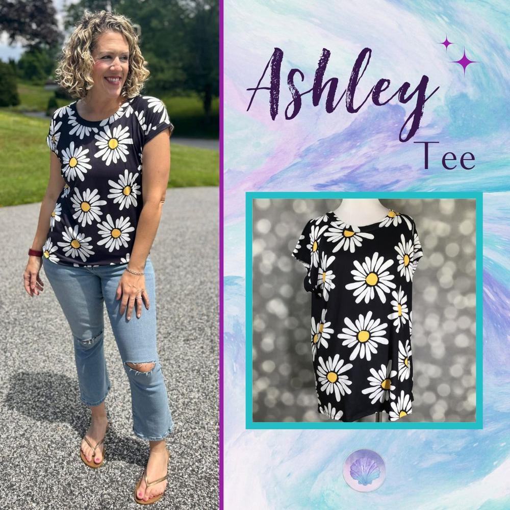 LuLaRoe Ashley Raglan T - Midnight Daisy Bloom