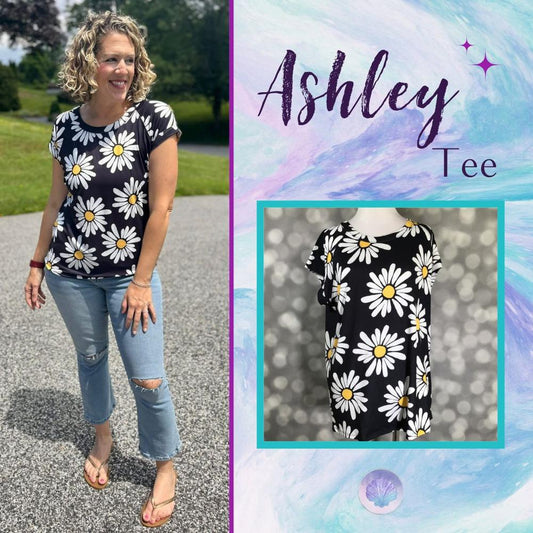 LuLaRoe Ashley Raglan T - Midnight Daisy Bloom