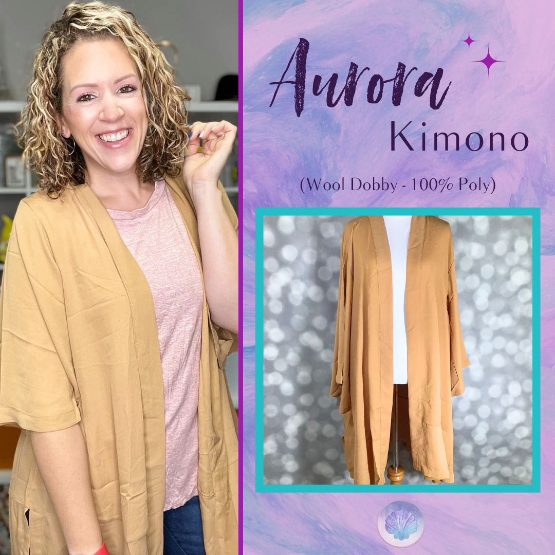 LuLaRoe Aurora bell sleeve kimono in solid warm caramel brown