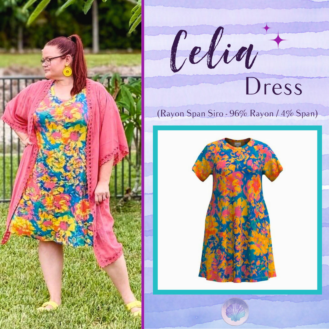 LuLaRoe LuLaRoe Celia Dress - Blue Orange Pink Abstract Floral 