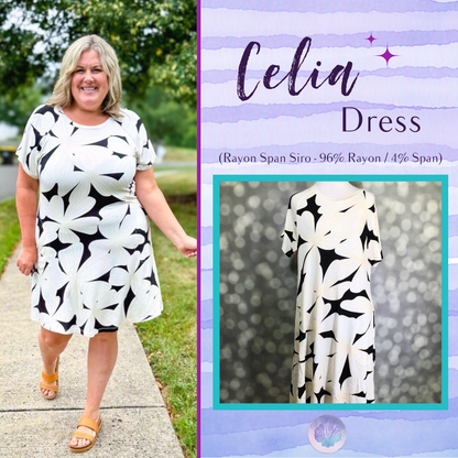 LuLaRoe Celia Dress - Black and White Oversized Floral