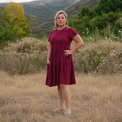 LuLaRoe Ariel Tiered Dress - Solid Raspberry Wine