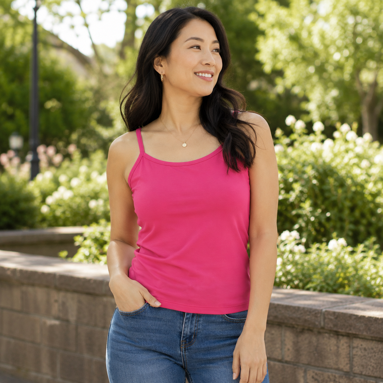 LuLaRoe LuLaRoe Essential Cami Set – Solid Electric Pink & Watercolor Palm Breeze 