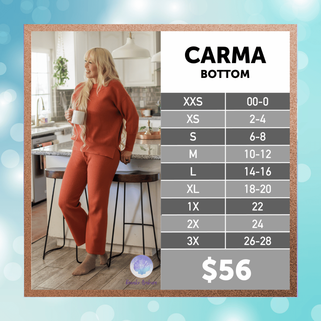 LuLaRoe Cozy Carma updated size chart