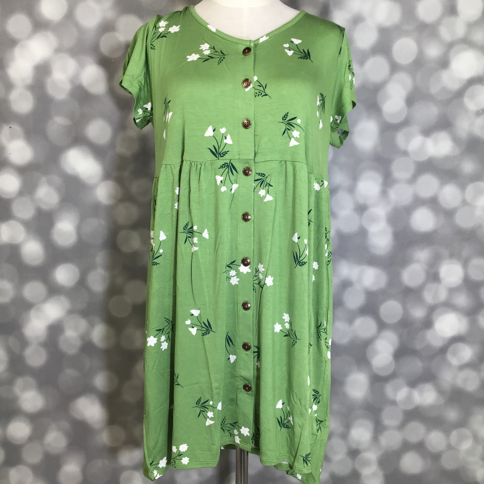 LuLaRoe Heidi Dress Green Floral Babydoll Dress with Pockets