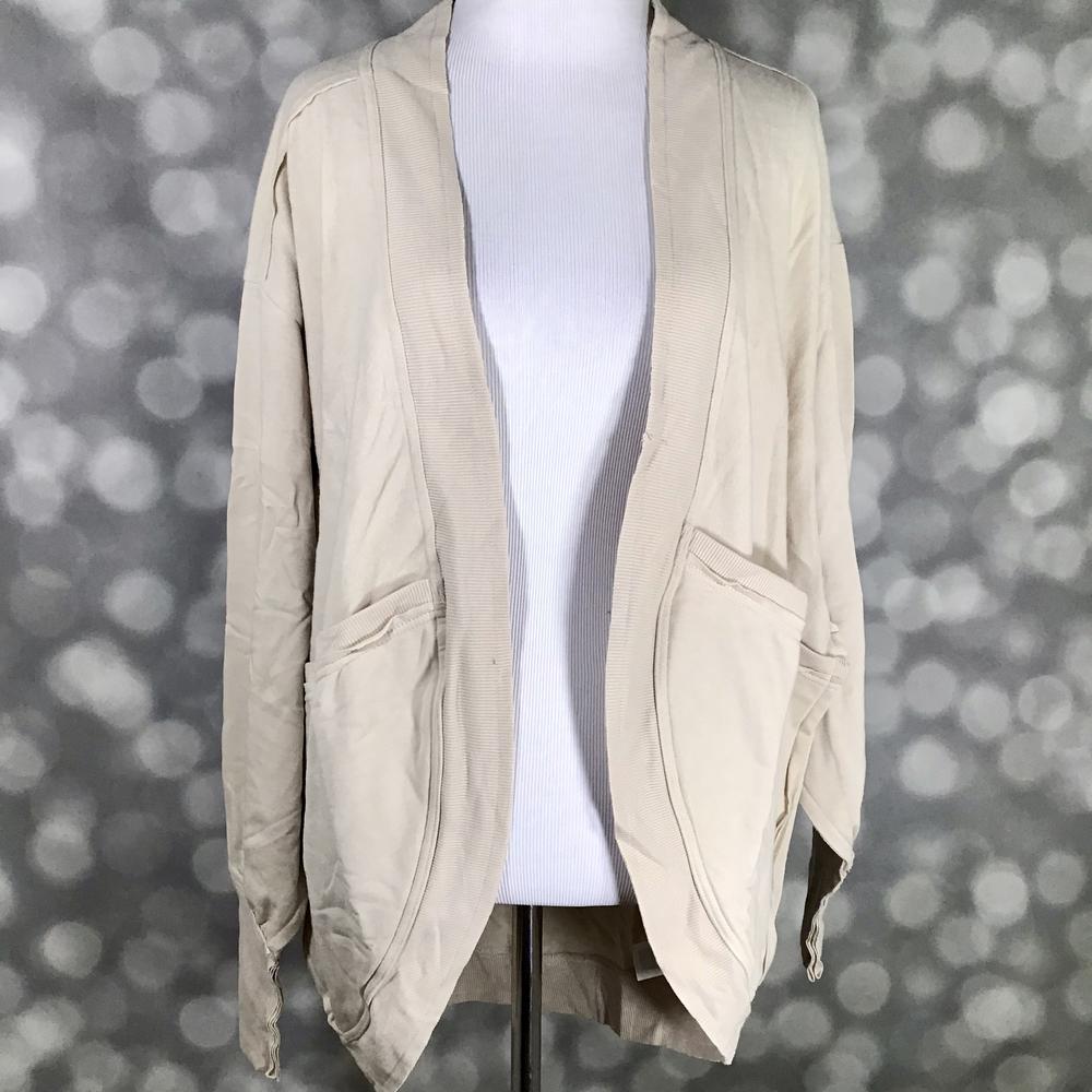 LuLaRoe Kennedy Raw Edge Mixed Media Cardigan - Solid Sand Beige