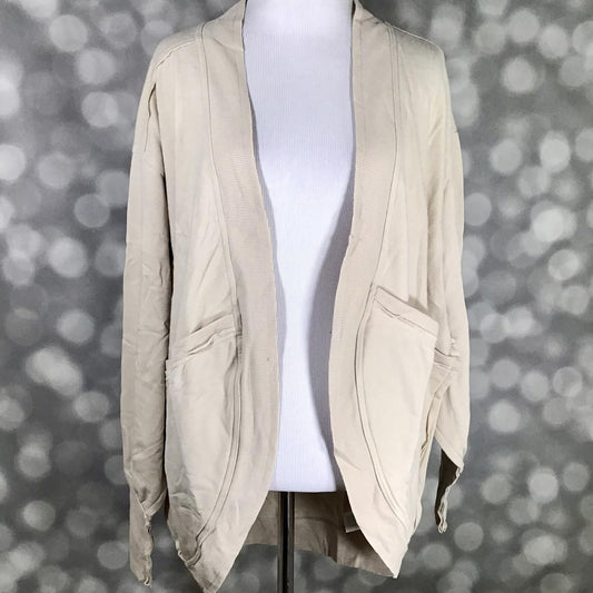 LuLaRoe Kennedy Raw Edge Mixed Media Cardigan - Solid Sand Beige