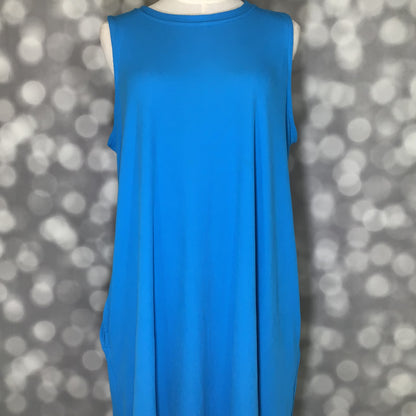 LuLaRoe Charlotte Dress - Solid Turquoise Blue Sleeveless A-Line Dress with Pockets