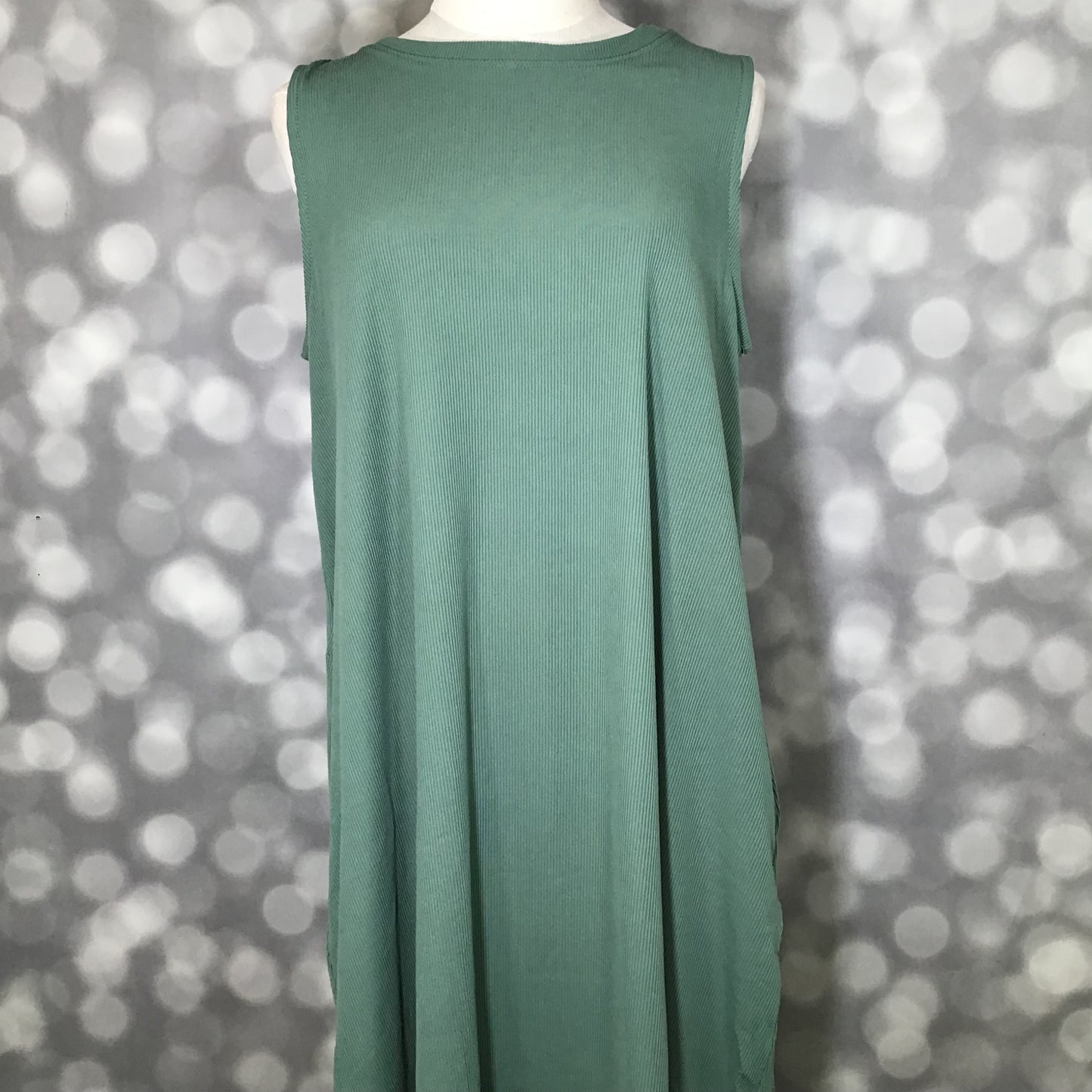 LuLaRoe Charlotte Dress - Solid Soft Olive Sleeveless A-Line Dress with Pockets