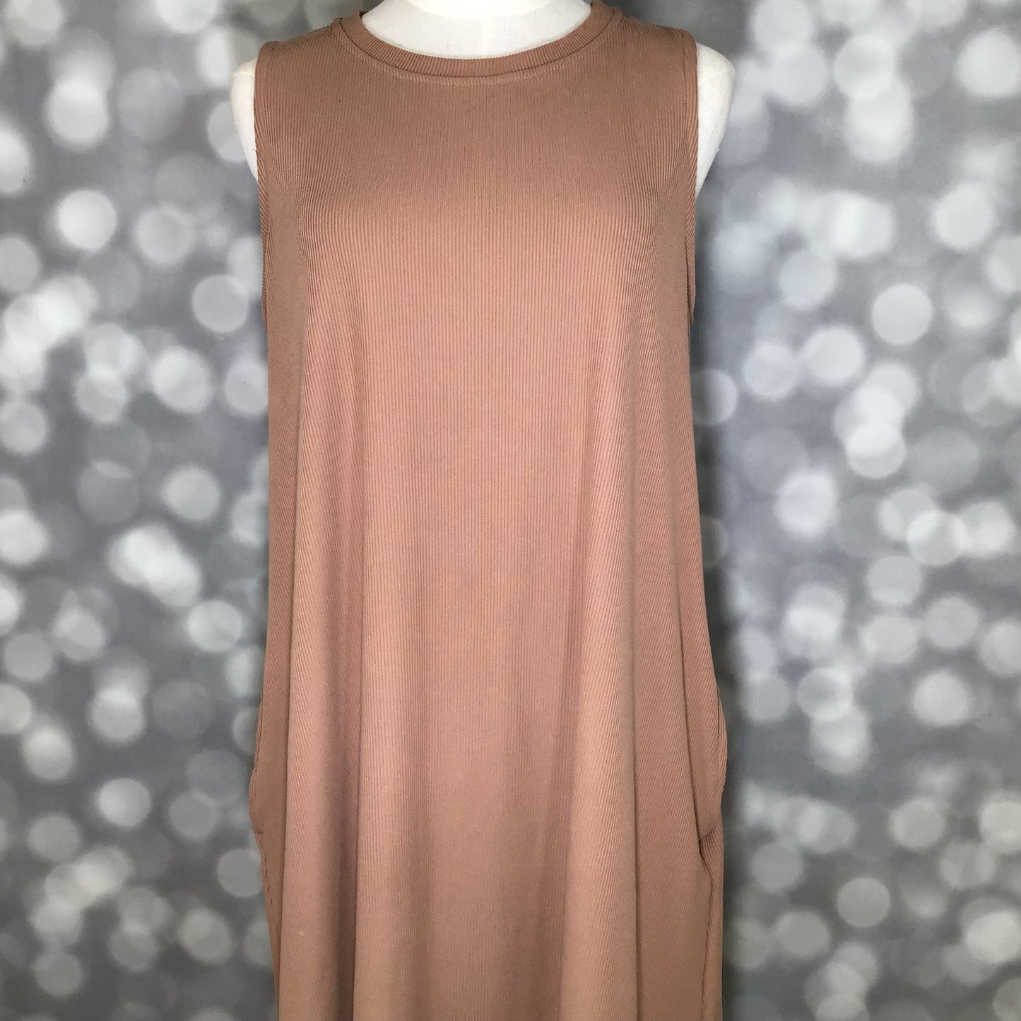 LuLaRoe Charlotte Dress - Solid Warm Caramel Sleeveless A-Line Dress with Pockets
