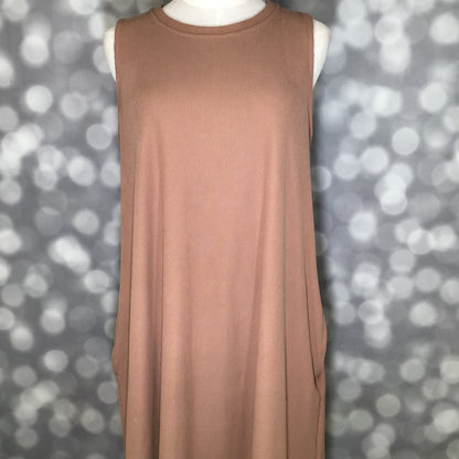 LuLaRoe Charlotte Dress - Solid Warm Caramel Sleeveless A-Line Dress with Pockets
