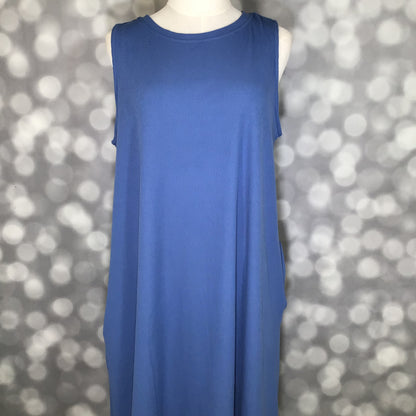 LuLaRoe Charlotte Dress - Solid Denim Blue Sleeveless A-Line Dress with Pockets