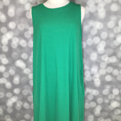 LuLaRoe Charlotte Dress - Solid Emerald Green Sleeveless A-Line Dress with Pockets