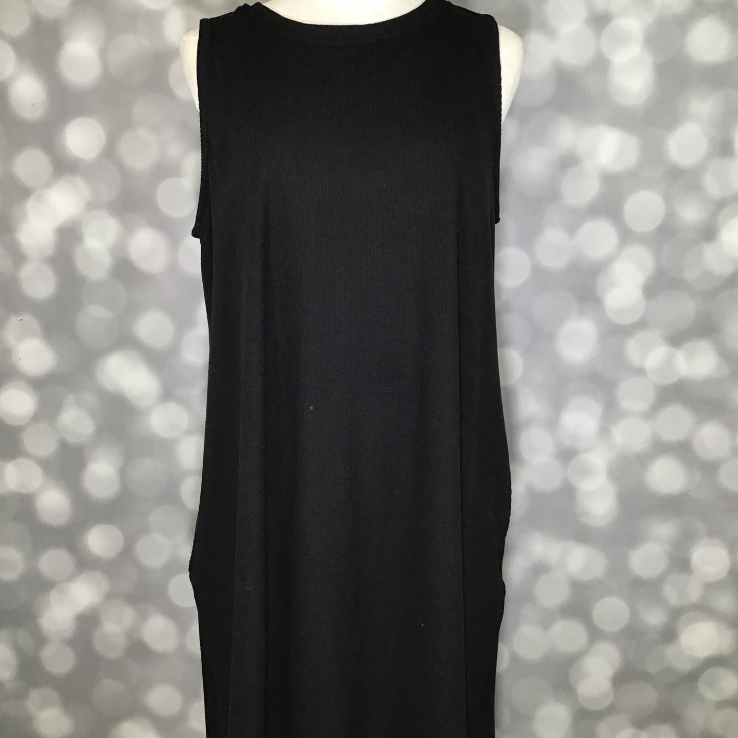 LuLaRoe Charlotte Dress - Solid Black Sleeveless A-Line Dress with Pockets
