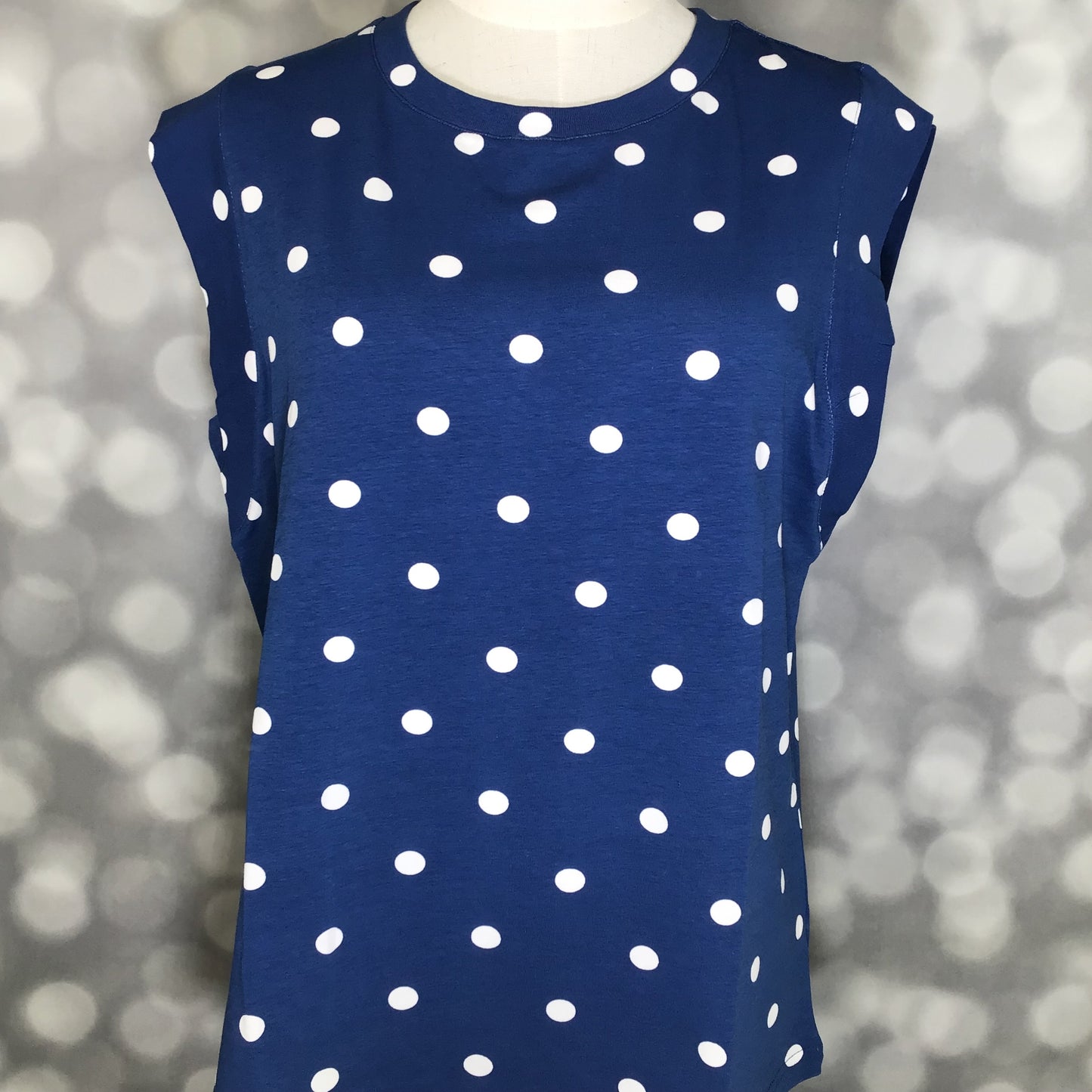 LuLaRoe Suzanne Cap Sleeve Top - Royal Blue Polka Dot