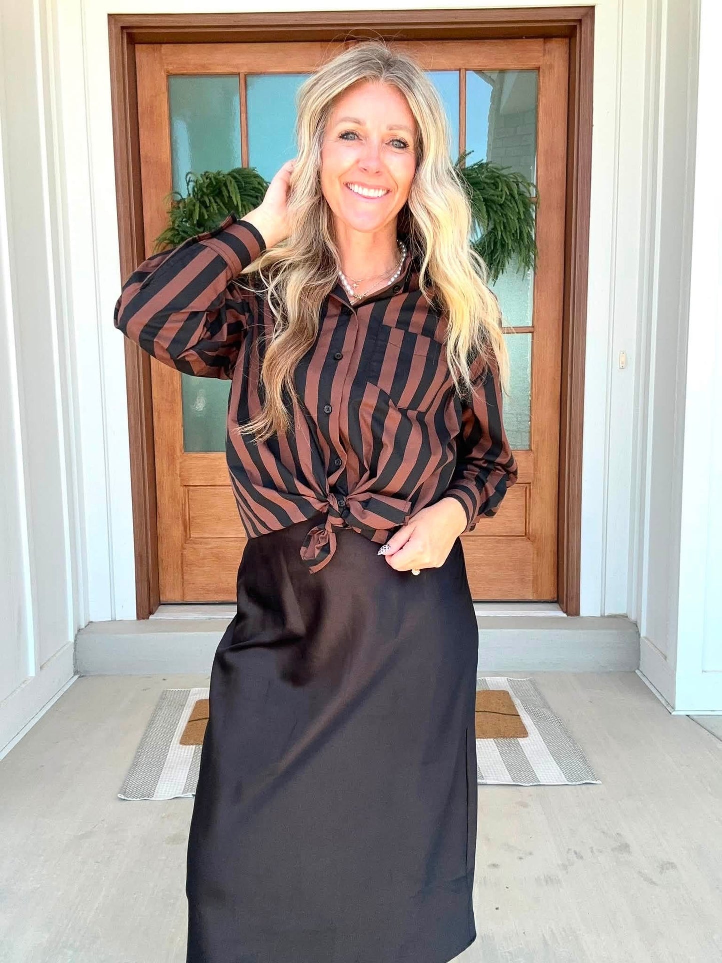 LuLaRoe Polly Set - Espresso Pinstripe