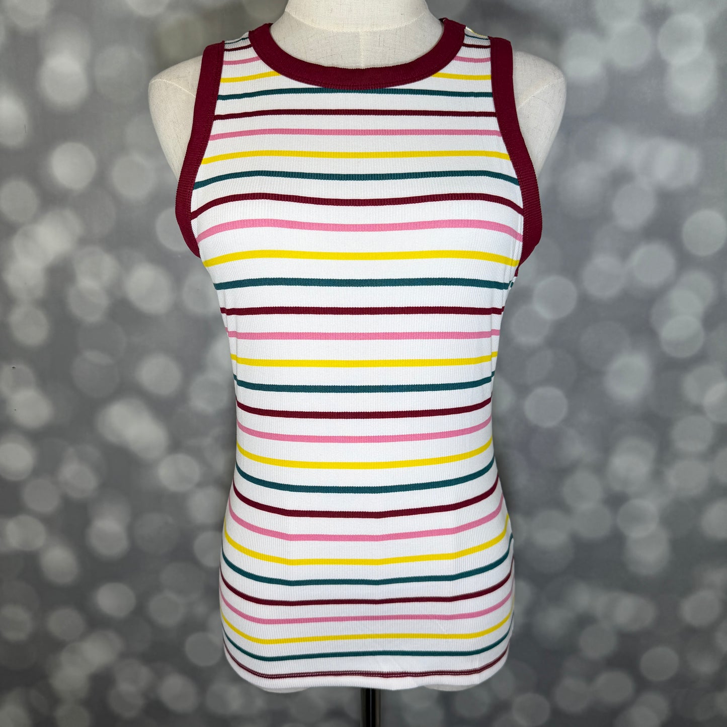 LuLaRoe Davy Rib Tank – Ivory Multicolor Fine Stripe