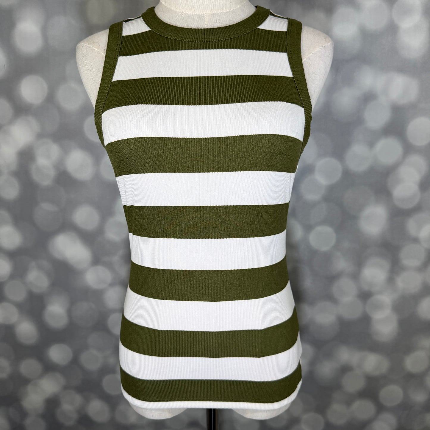 LuLaRoe Davy Rib Tank – Olive & Ivory Wide Stripe
