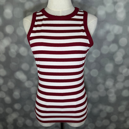 LuLaRoe Davy Rib Tank – Burgundy & Ivory Horizontal Stripe