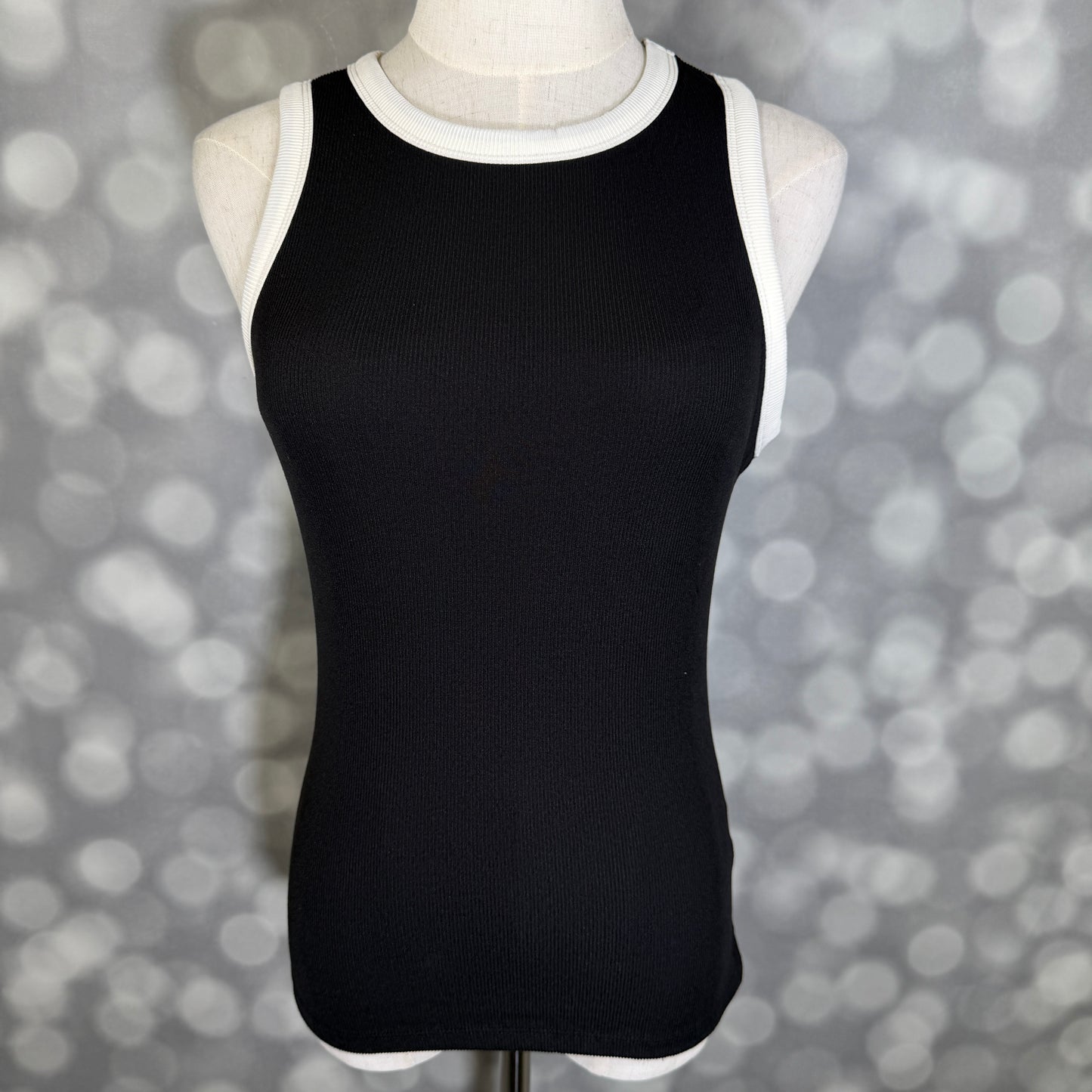 LuLaRoe Davy Rib Tank – Solid Black with White Contrast Trim