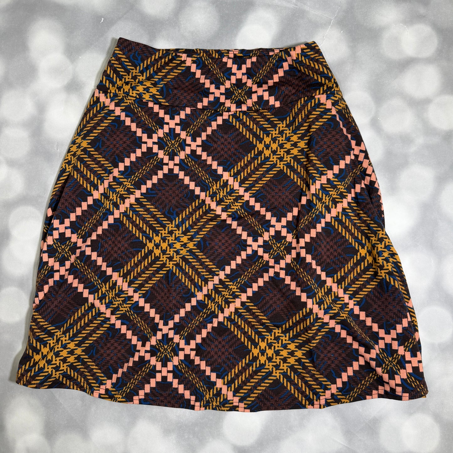 LuLaRoe Eileen Skort - Navy, Mustard & Blush Plaid