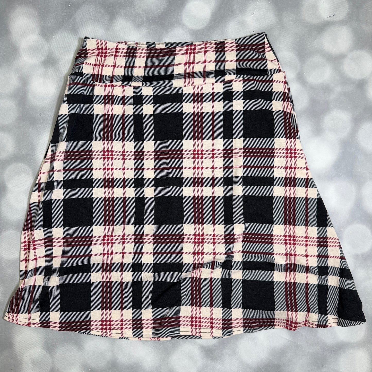 LuLaRoe Eileen Skort - Black, Ivory & Burgundy Plaid