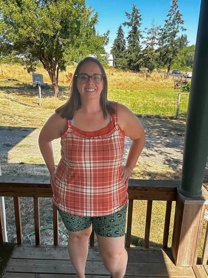 LuLaRoe Essential Cami 2-Pack - Rust & Ivory Plaid + Solid Burnt Orange