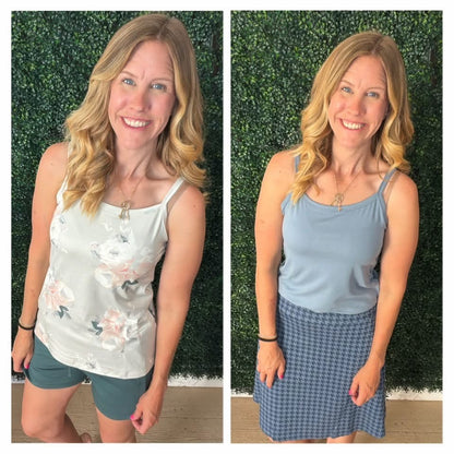 LuLaRoe Essential Cami 2-Pack - Light Blue & Blush Watercolor Floral + Solid Light Blue