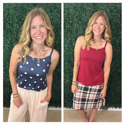 LuLaRoe Essential Cami 2-Pack - Navy & White Polka Dot + Solid Burgundy