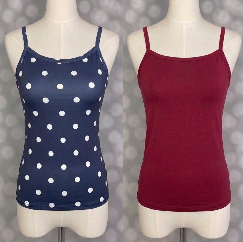 LuLaRoe Essential Cami 2-Pack - Navy & White Polka Dot + Solid Burgundy