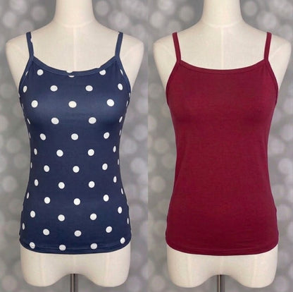 LuLaRoe Essential Cami 2-Pack - Navy & White Polka Dot + Solid Burgundy