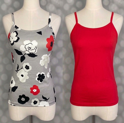 LuLaRoe Essential Cami 2-Pack - Gray, Black, White & Red Mod Floral + Solid Crimson Red