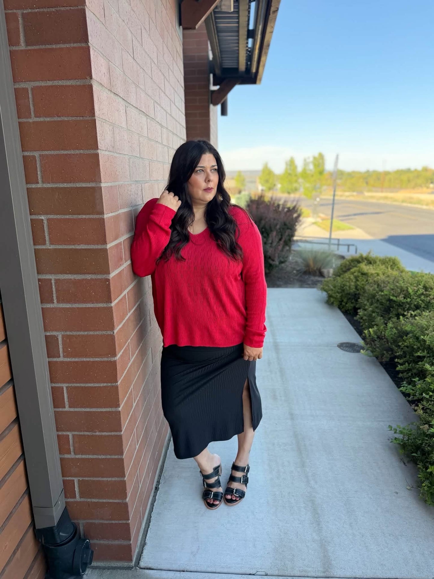 LuLaRoe Maggie Textured Knit Top - Solid Coral Red
