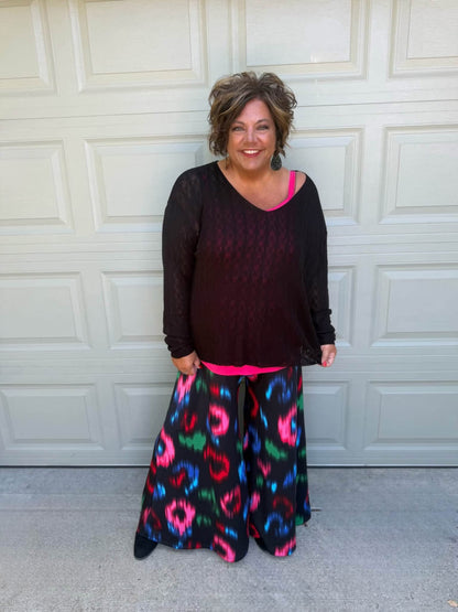 LuLaRoe Maggie Textured Knit Top - Solid Black