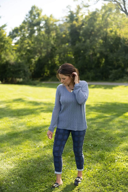 LuLaRoe Maggie Textured Knit Top - Solid Windward Blue