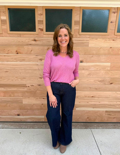 LuLaRoe Maggie Textured Knit Top - Solid Dusty Rose Pink