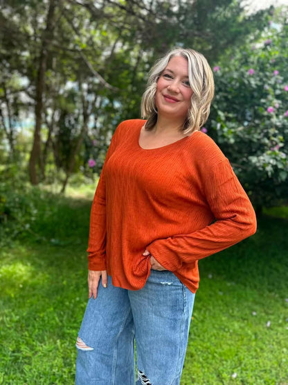 LuLaRoe Maggie Textured Knit Top - Solid Burnt Orange